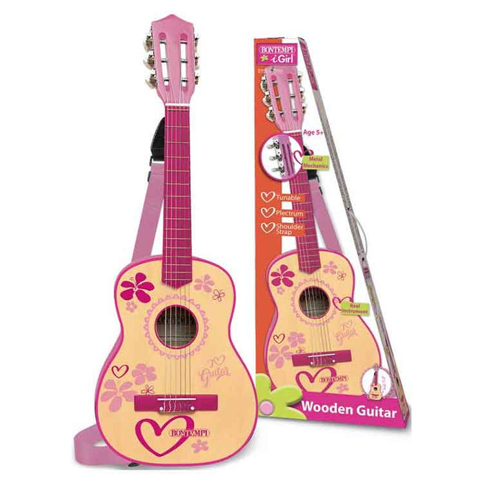 Bontempi Wooden Guitar 75 Cm I Girl With Shoulder Strap