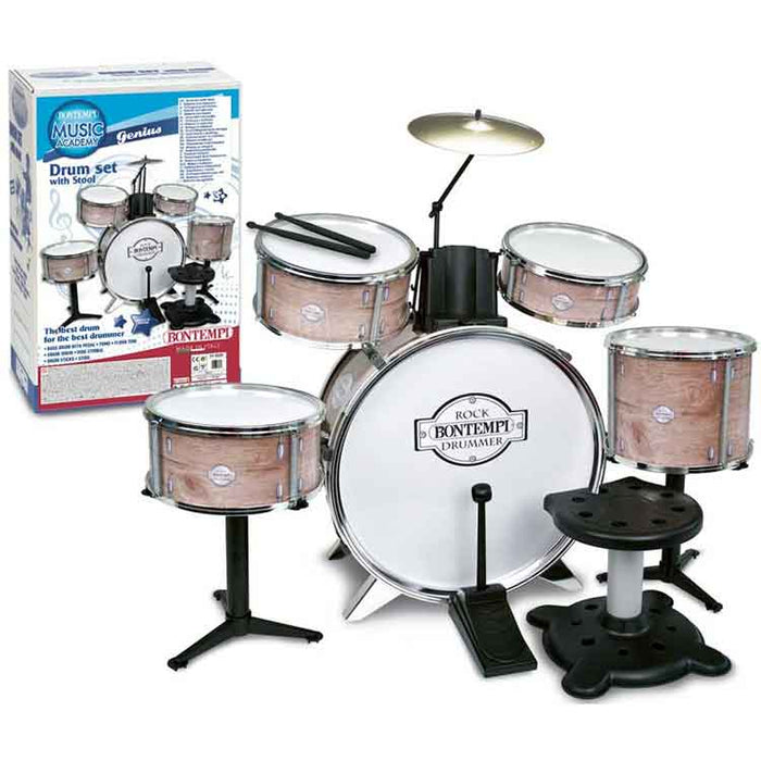 Bontempi Metallic Silver Drum Set 6 Pcs With Stool