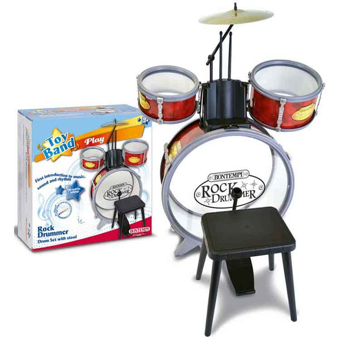 Bontempi Drum Set 4 Pcs With Stool - Red 385mm