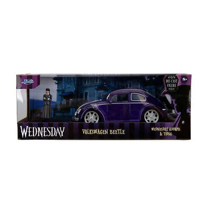 Wednesday Volkswagen Beetle 1:24 Scale Die-Cast Metal Vehicle with Wednesday Addams and Thing Figure